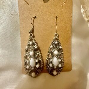 Elegant Silver and White Teardrop Earrings